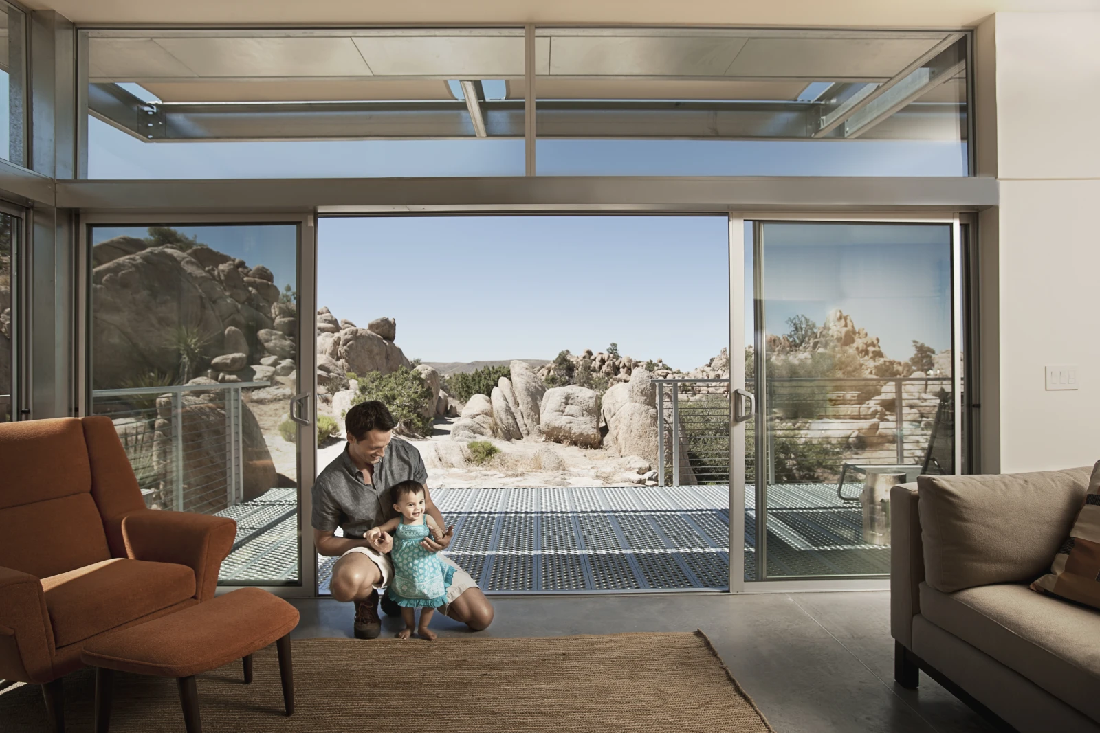 door-installation-phoenix-patio-slider A large dual-pane sliding glass patio door in a Phoenix desert home, precisely sized, leveled, and sealed by a professional installer to frame the desert view while keeping heat and dust out.