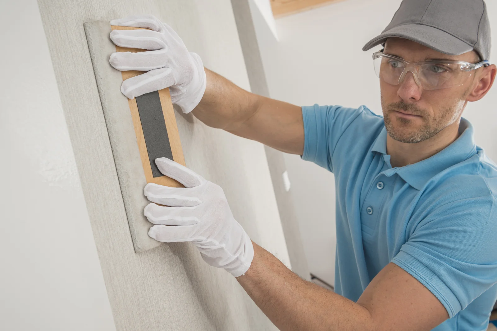 drywall-repair-phoenix-texture-match A drywall repair pro spraying orange-peel texture onto a patched section of wall to match a Phoenix home's existing finish.
