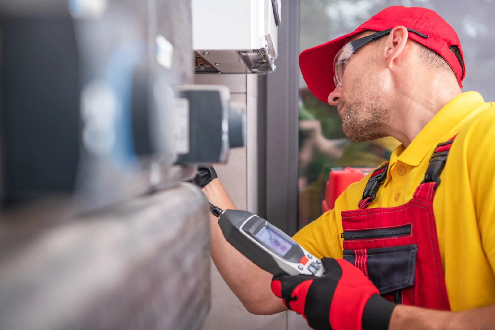 furnace-repair-phoenix-co-safety-check An HVAC technician running a carbon-monoxide and combustion safety check on a Phoenix furnace before signing off on the repair.
