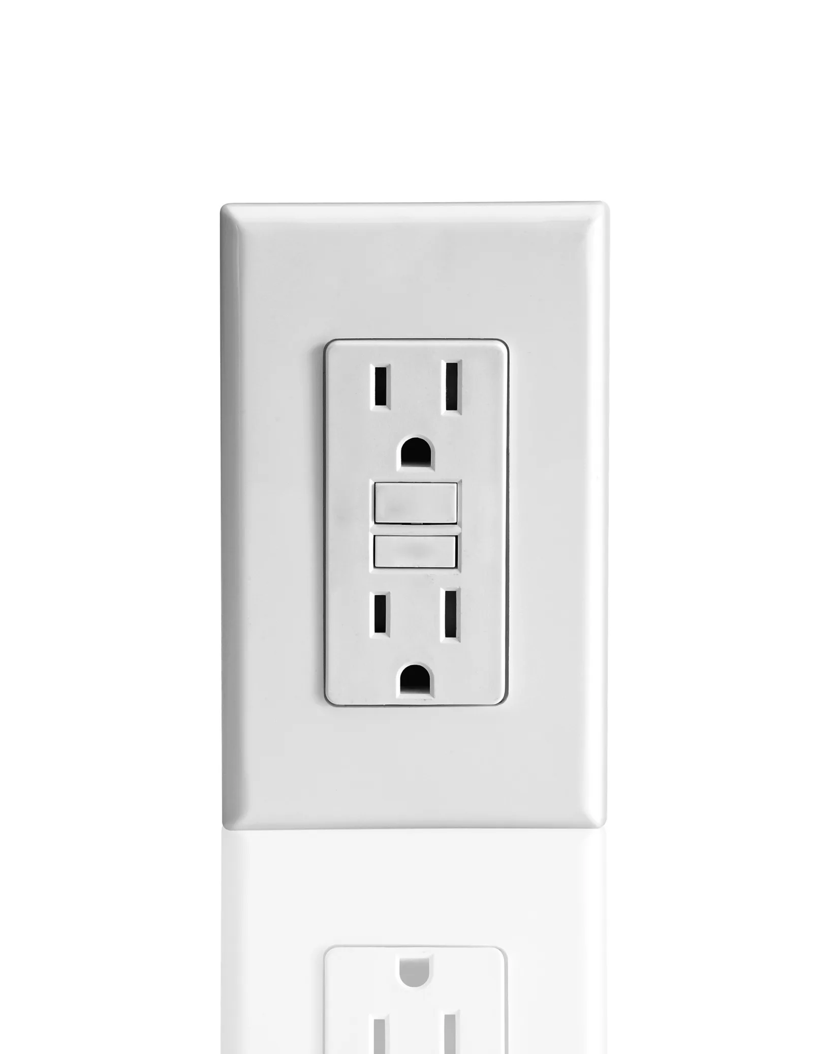 GFCI outlet installation in Phoenix, Arizona — a close-up of a new GFCI outlet showing the test and reset buttons.
