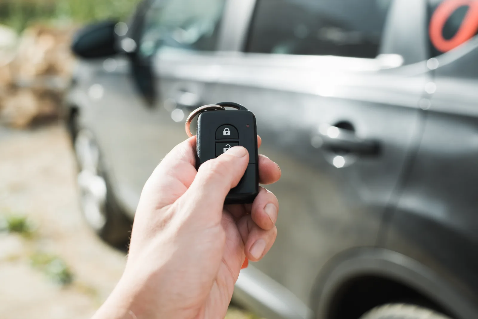 key-fob-programming-phoenix-heat-dashboard A hand holding a car key fob in bright Phoenix sunlight, where extreme summer heat wears down fob batteries and electronics.