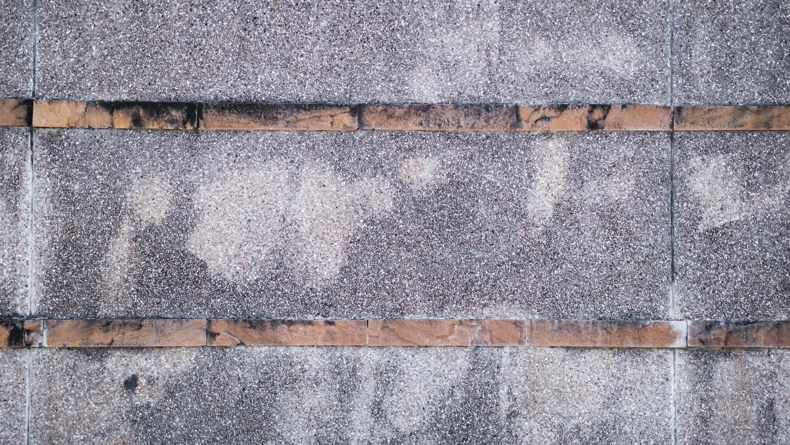roof-hail-damage-repair-phoenix-damaged-shingles Hail-damaged asphalt shingles on a Phoenix roof, the storm damage ShowUp Promise connects Valley homeowners with a roofer to repair.